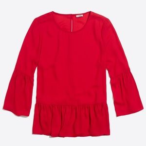 J. Crew Red Bell Sleeve Peplum Top XS